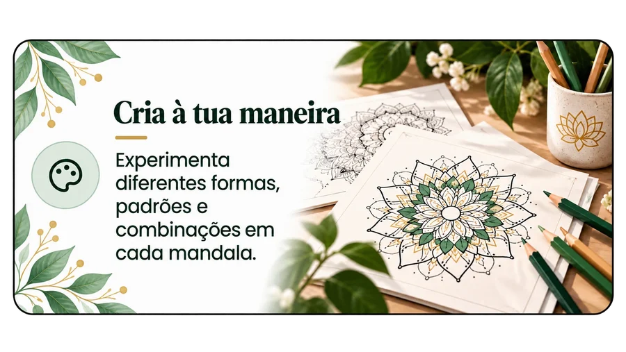 Cria à tua maneira — Experimenta diferentes formas, padrões e combinações em cada mandala.