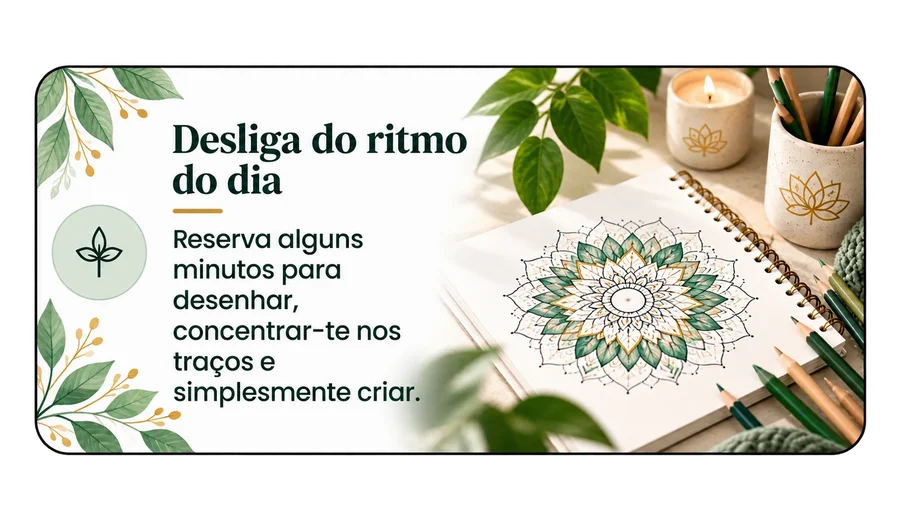 Desliga do ritmo do dia — Reserva alguns minutos para desenhar, concentrar-te nos traços e simplesmente criar.